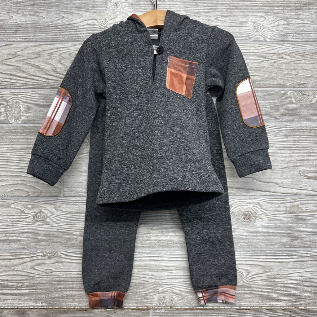 LS Shirt W/ Hood Plaid Pocket & Pants 18-24M