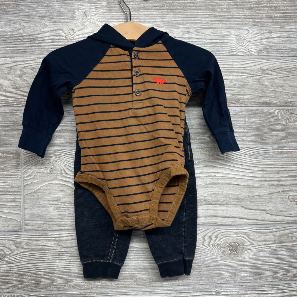 Henley Bodysuit W/ Hood Striped & Pants 9M