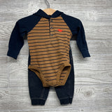 Henley Bodysuit W/ Hood Striped & Pants 9M
