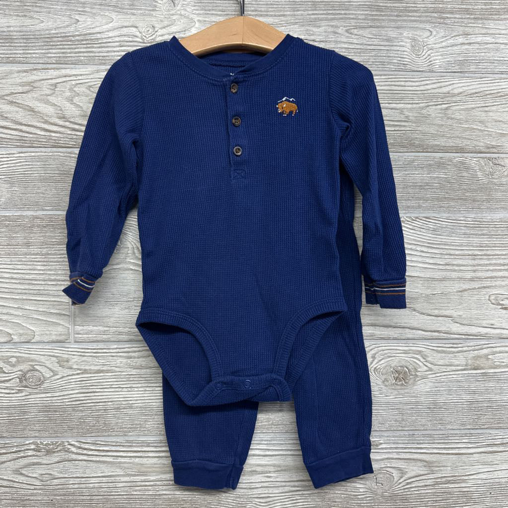 Waffle Knit Henley Bodysuit Buffalo & Pants 24M