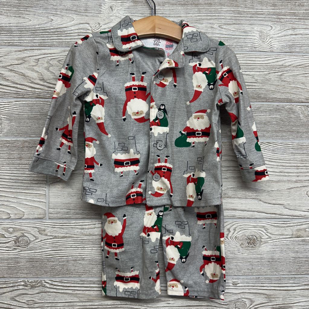 2 Pc Button Up Flannel Pjs Santa 18M