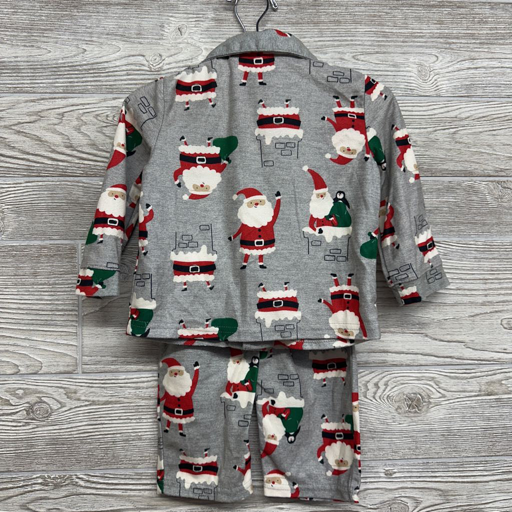 2 Pc Button Up Flannel Pjs Santa 18M
