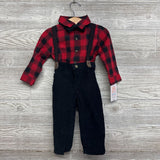 NEW Button Up Gingham Shirt & Corduroy Suspender Pants 18M