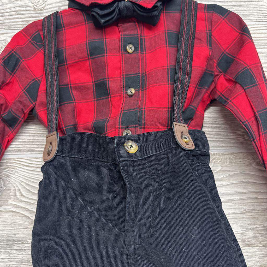 NEW Button Up Gingham Shirt & Corduroy Suspender Pants 18M