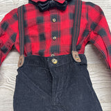 NEW Button Up Gingham Shirt & Corduroy Suspender Pants 18M