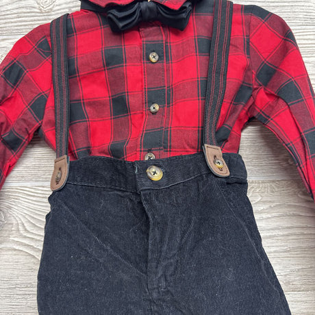 NEW Button Up Gingham Shirt & Corduroy Suspender Pants 18M