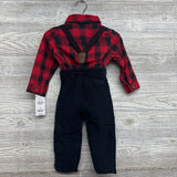 NEW Button Up Gingham Shirt & Corduroy Suspender Pants 18M