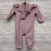 Sweater Knit Overalls W/ Headwrap Bow 3-6M