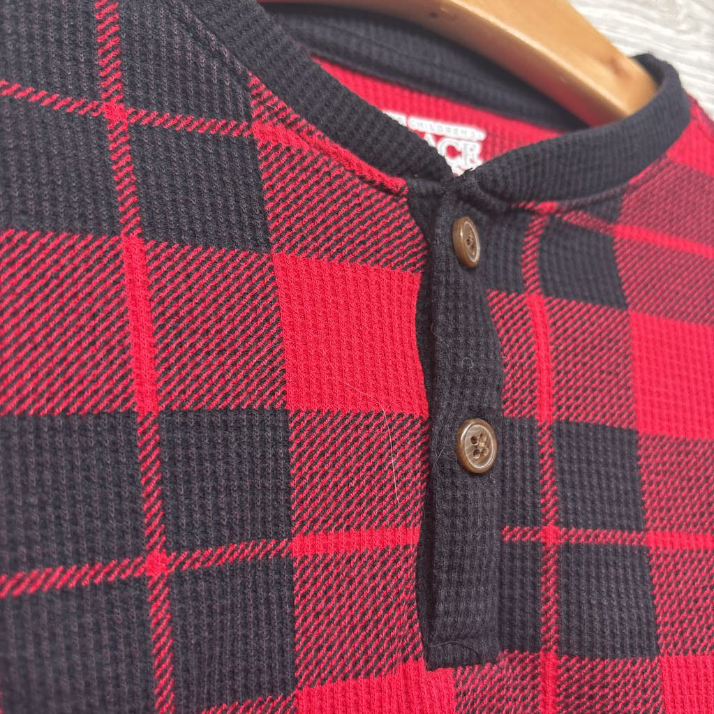 Waffle Knit Henley Shirt Plaid 3t