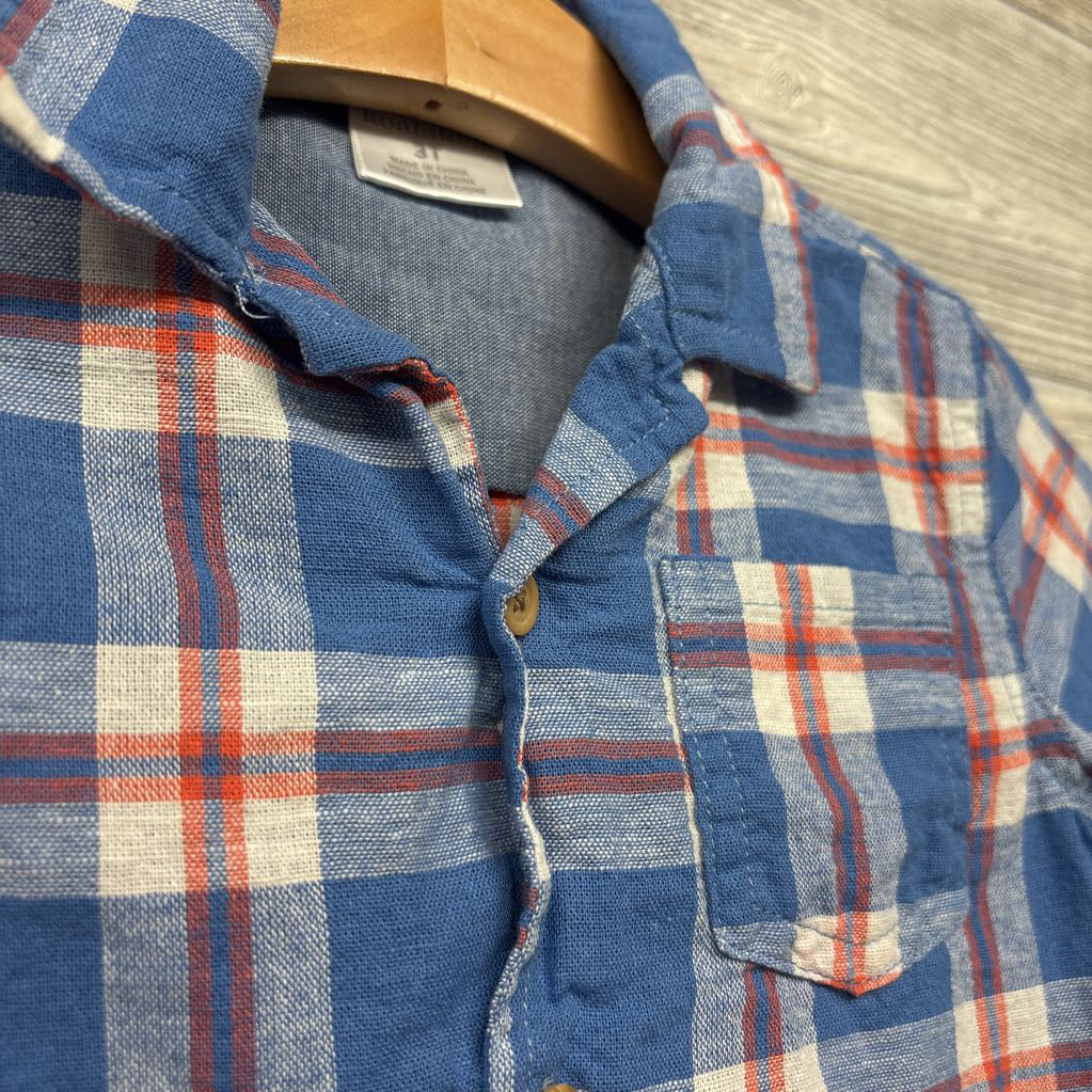 Button Up SS Shirt Plaid 3t