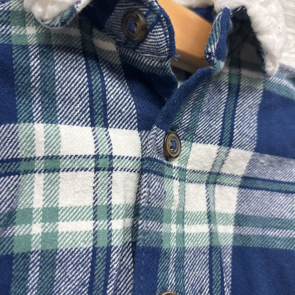 Button Up Plaid Shirt W/ Sherpa Collar NB