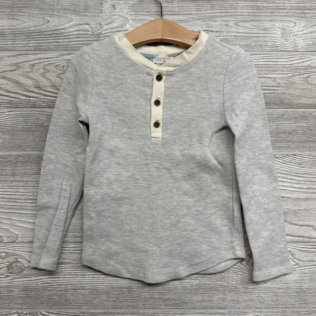 Plaid Shacket & LS Waffle Knit Henley Shirt 4T