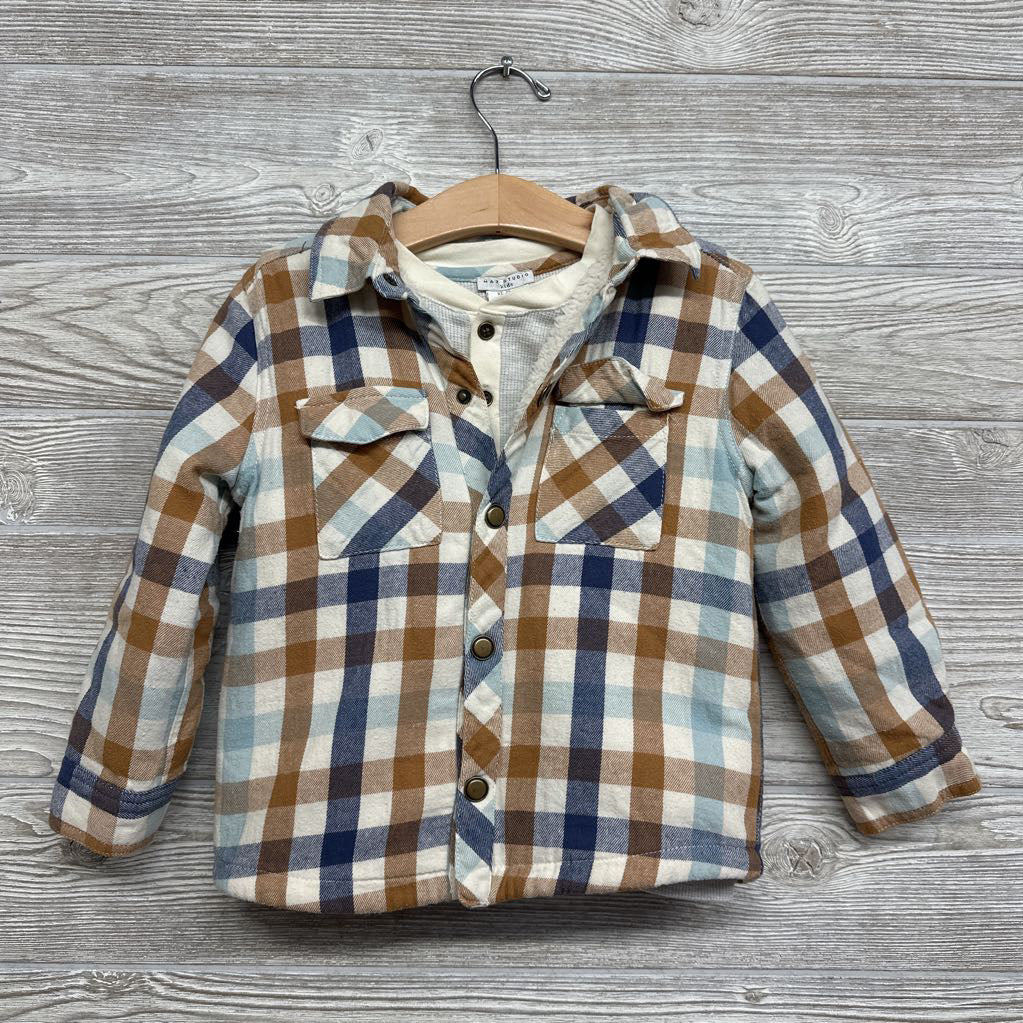 Plaid Shacket & LS Waffle Knit Henley Shirt 4T