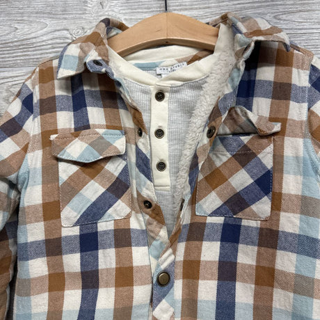 Plaid Shacket & LS Waffle Knit Henley Shirt 4T