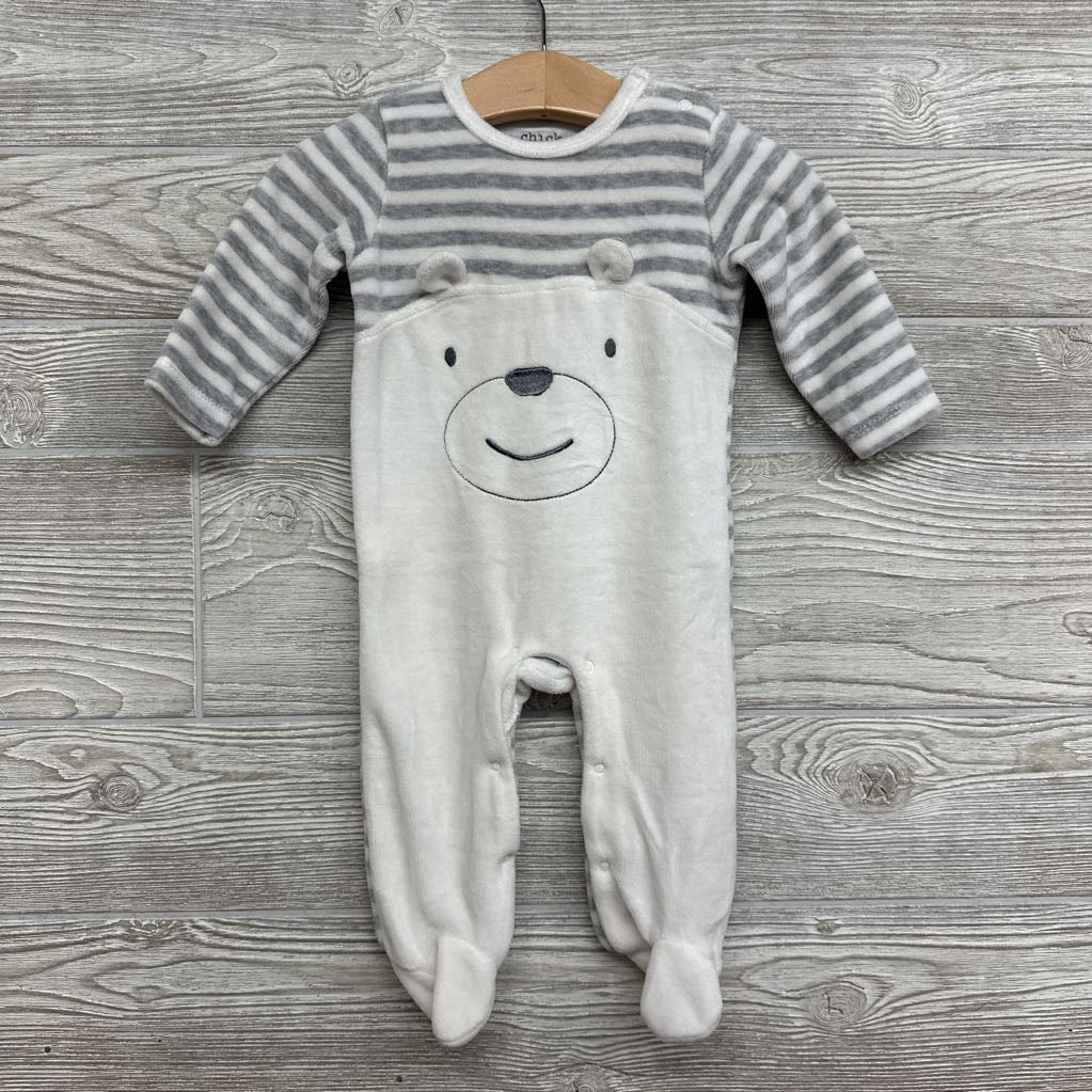 LS Velour Footed Outfit Stripes Bear 3-6M