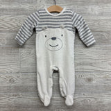 LS Velour Footed Outfit Stripes Bear 3-6M