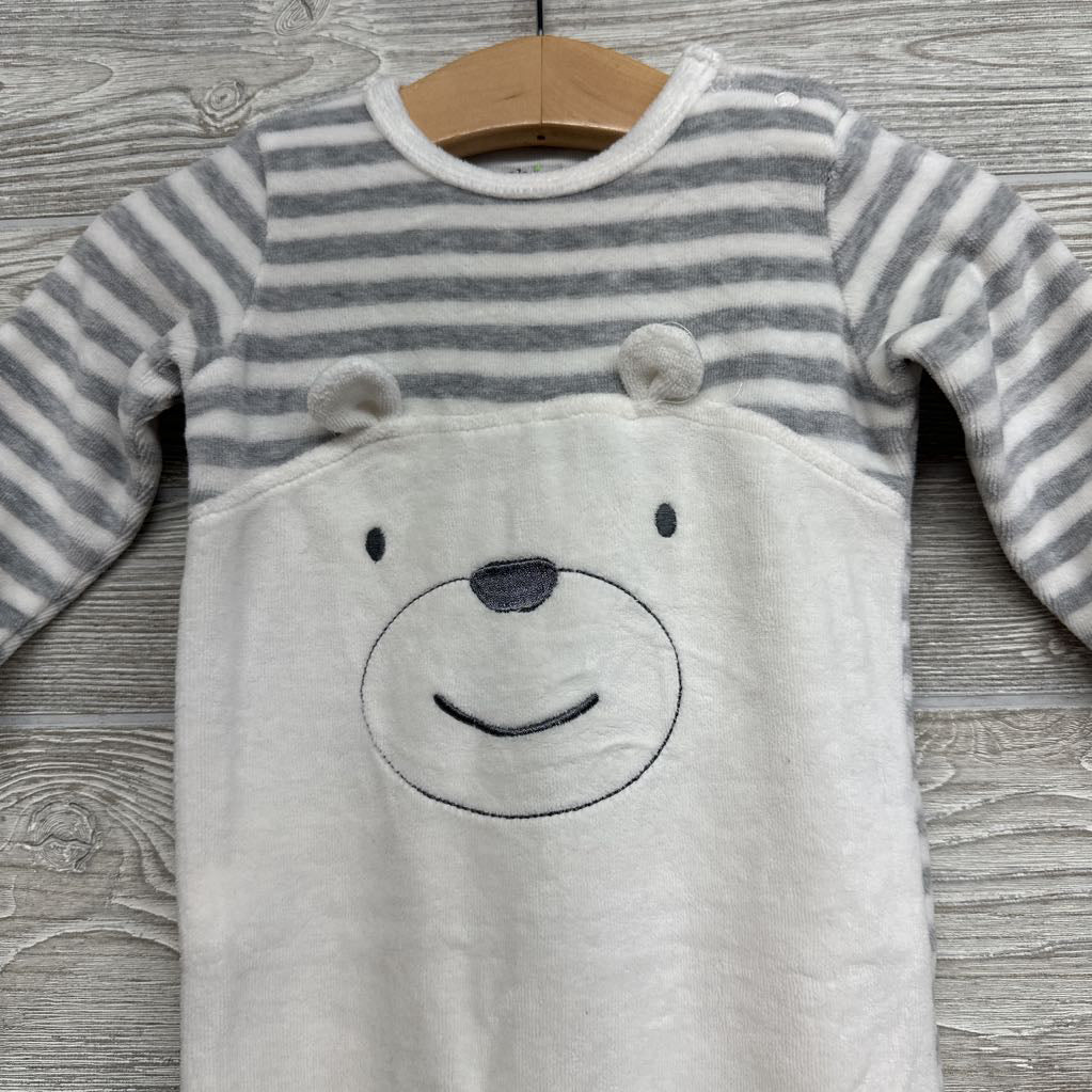 LS Velour Footed Outfit Stripes Bear 3-6M
