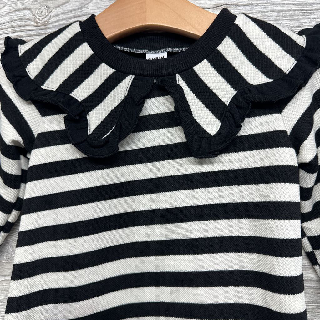 LS Dress Ruffle Collar Stripes 12-18M