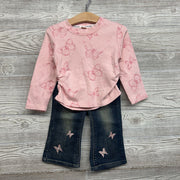 LS Shirt & Pull On Flare Jeans Butterflies 4-5