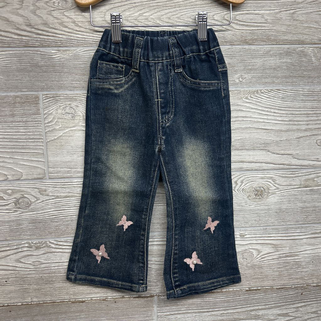 LS Shirt & Pull On Flare Jeans Butterflies 4-5
