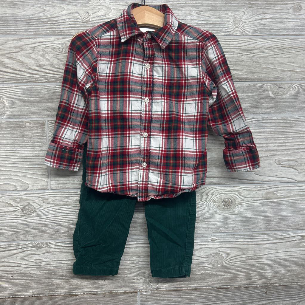 LS Plaid Button Up Shirt & Cord Pants 2T