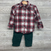 LS Plaid Button Up Shirt & Cord Pants 2T