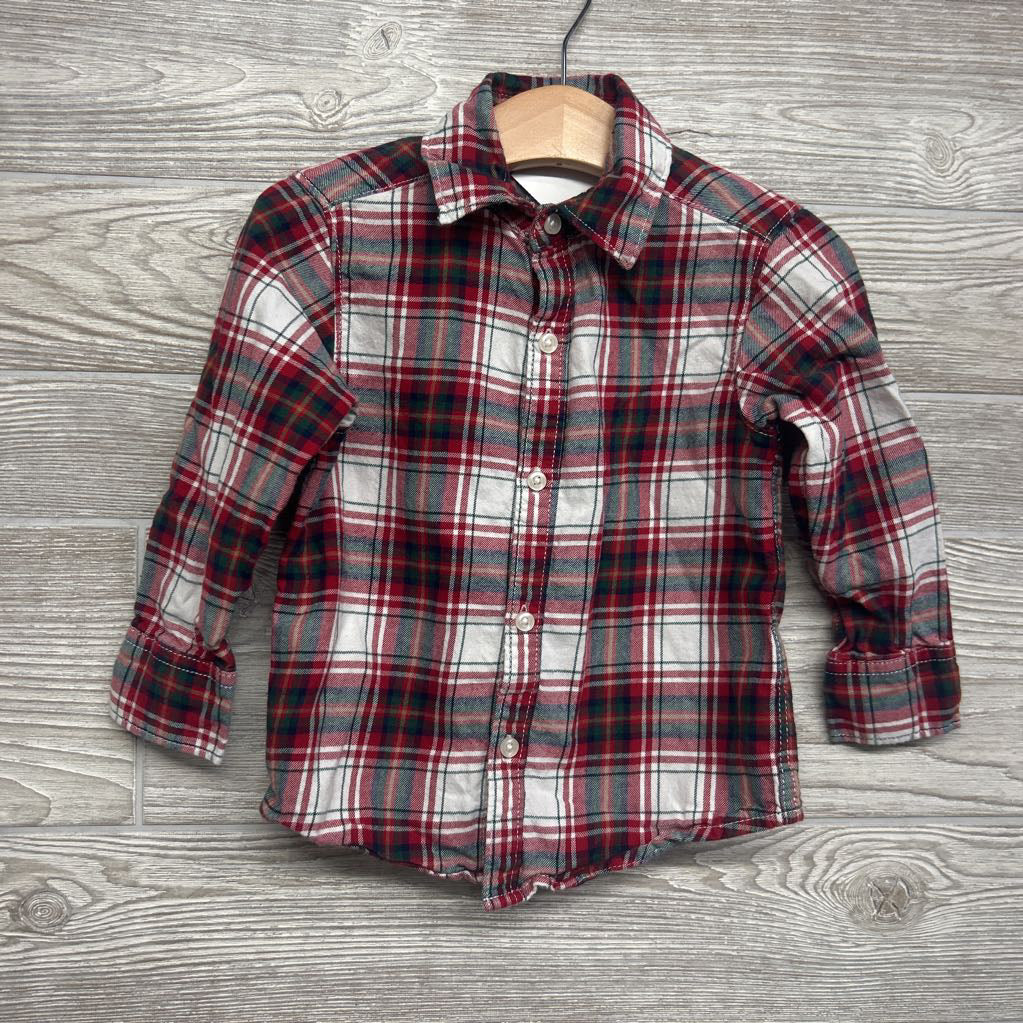 LS Plaid Button Up Shirt & Cord Pants 2T
