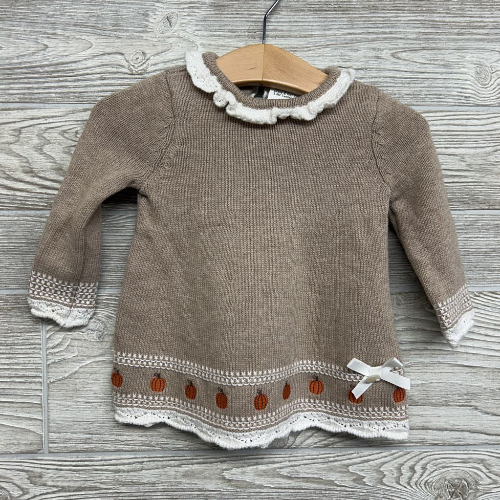 LS Knit Collared Dress & Knit Tights Pumpkins 3-6M