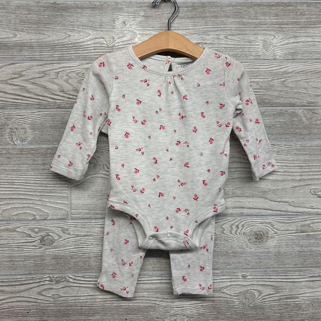 LS Waffle Knit Bodysuit & Leggings Hearts Flowers 18M