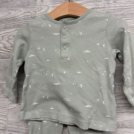 LS Ribbed Henley Shirt & Pants Moons Stars Clouds 12M