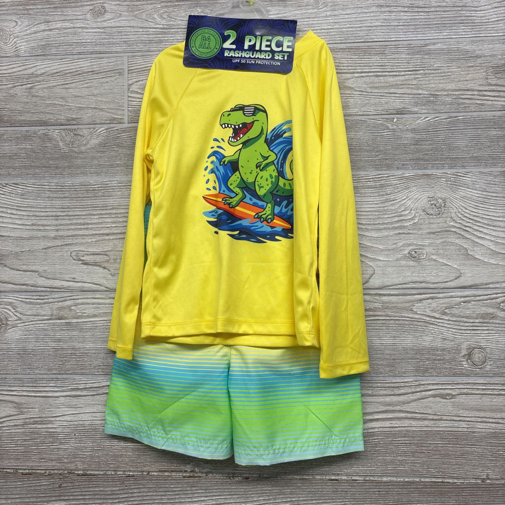 NEW LS Rash Guard & Swim Trunks Dinosaur Surfing Stripes 4T