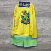 NEW LS Rash Guard & Swim Trunks Dinosaur Surfing Stripes 4T
