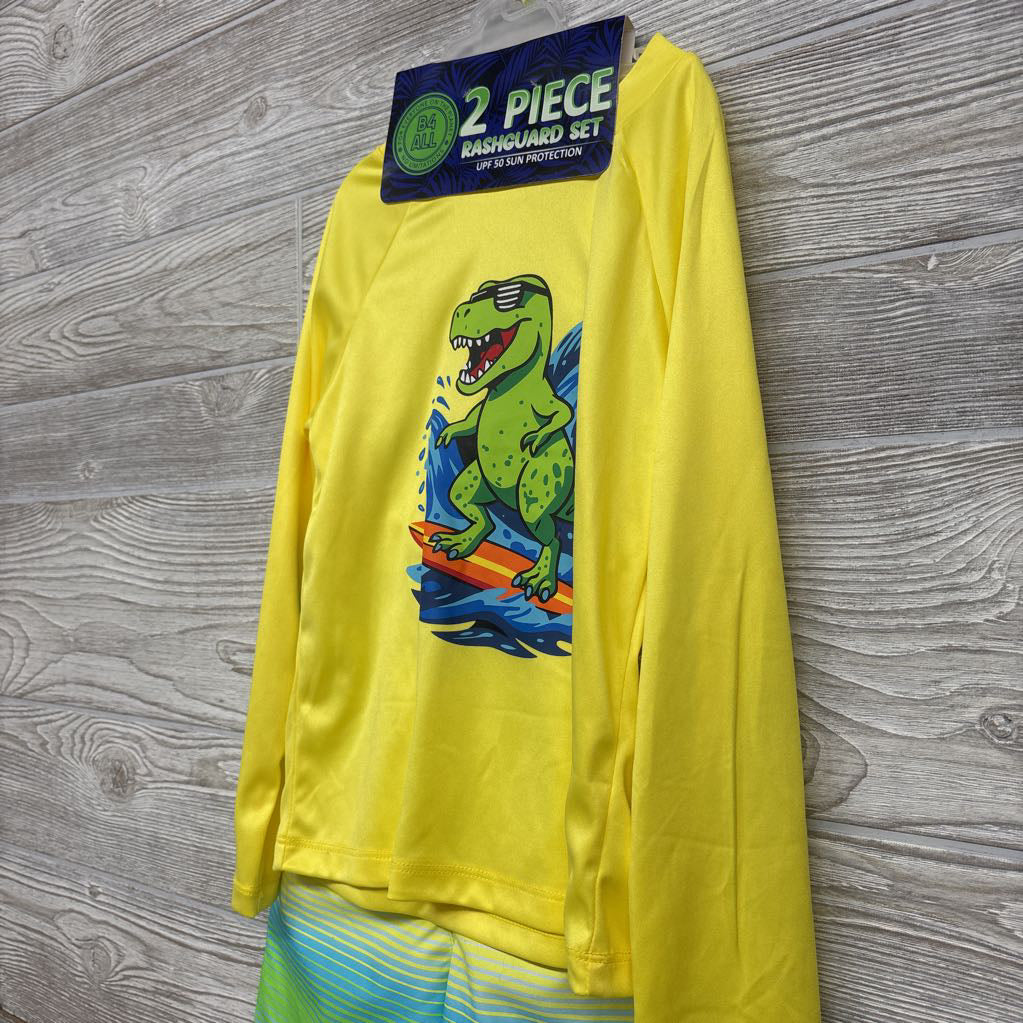 NEW LS Rash Guard & Swim Trunks Dinosaur Surfing Stripes 4T