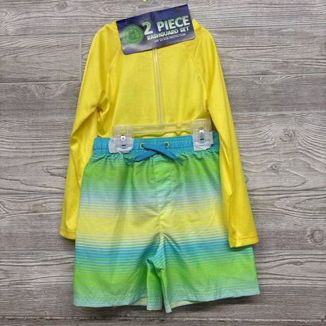 NEW LS Rash Guard & Swim Trunks Dinosaur Surfing Stripes 4T