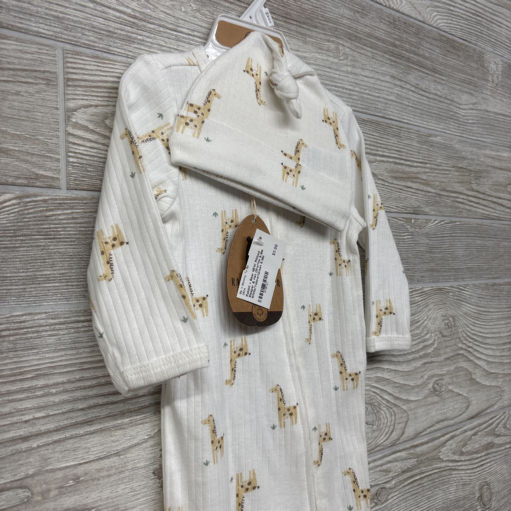 NEW Ribbed Sleeper & Hat Giraffes 6-9M