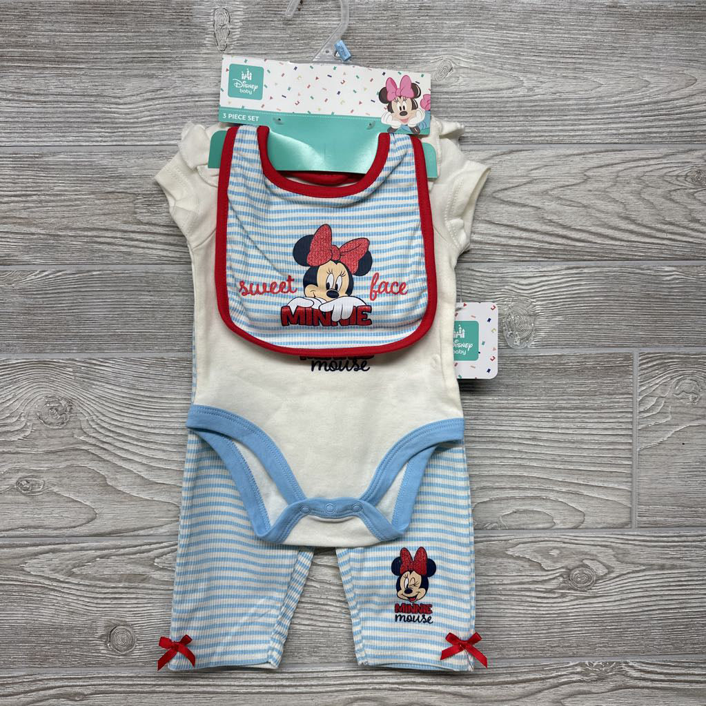 NEW Bodysuit, Bib & Pants Minnie Mouse 3-6M
