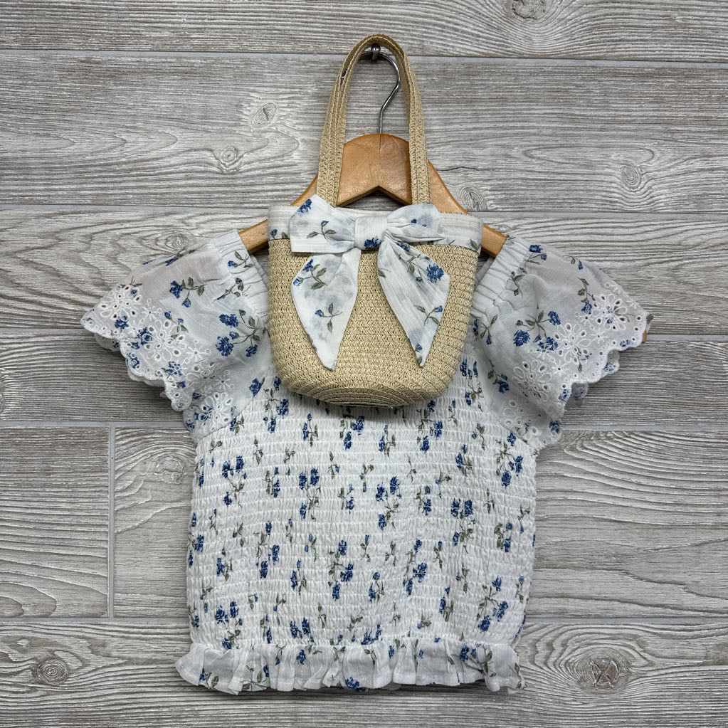 Smocked Shirt Flowers & Wicker Purse 10