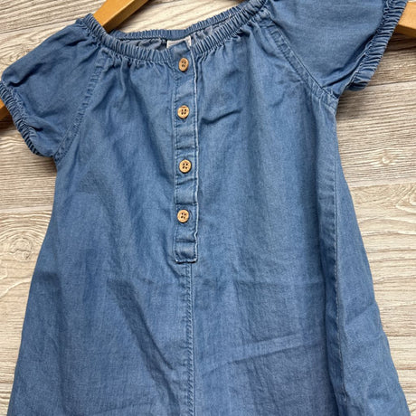 Chambray Romper Eyelet Flower Hem 18M