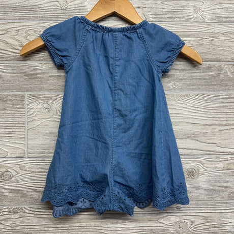 Chambray Romper Eyelet Flower Hem 18M
