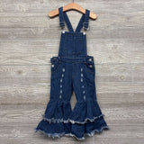 Denim Ruffle Bell Bottom Overalls Frayed 3T