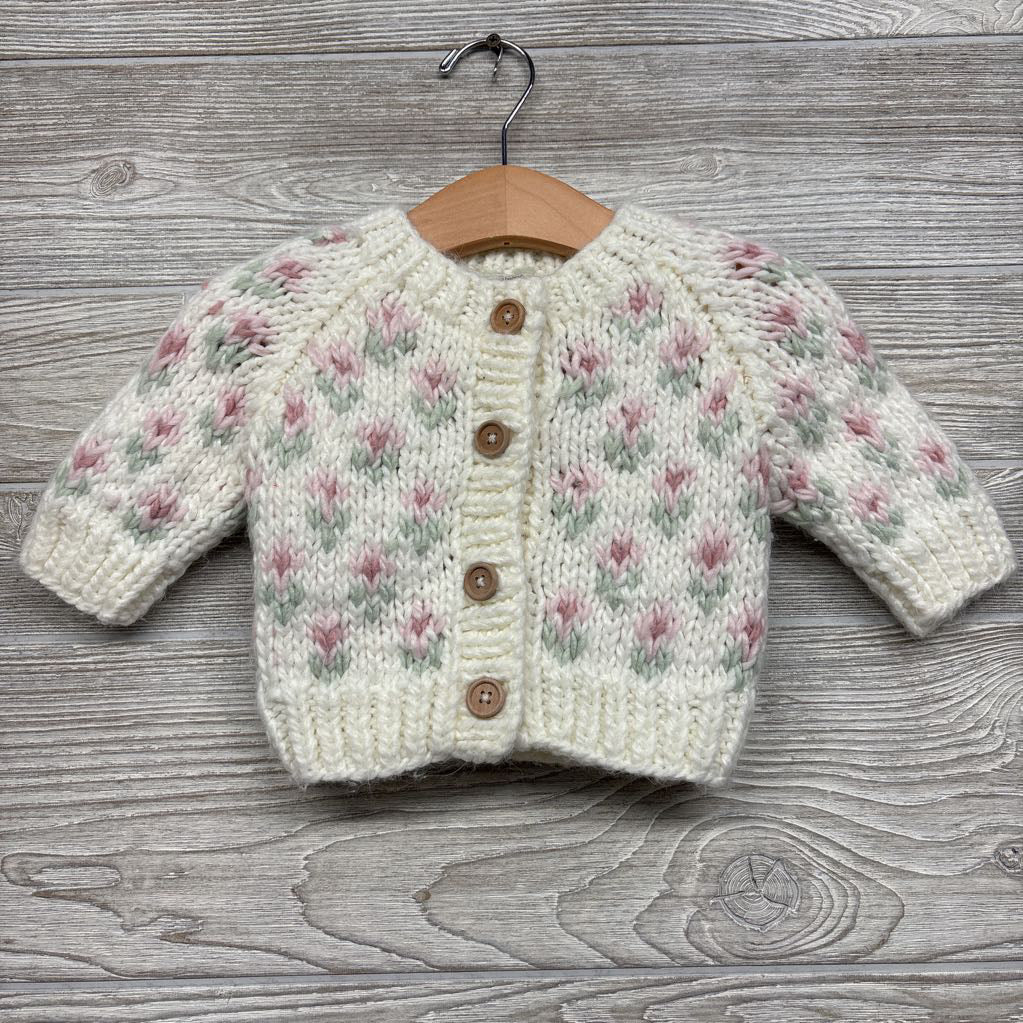 Chunky Knit Sweater Cardigan Flowers 0-6M