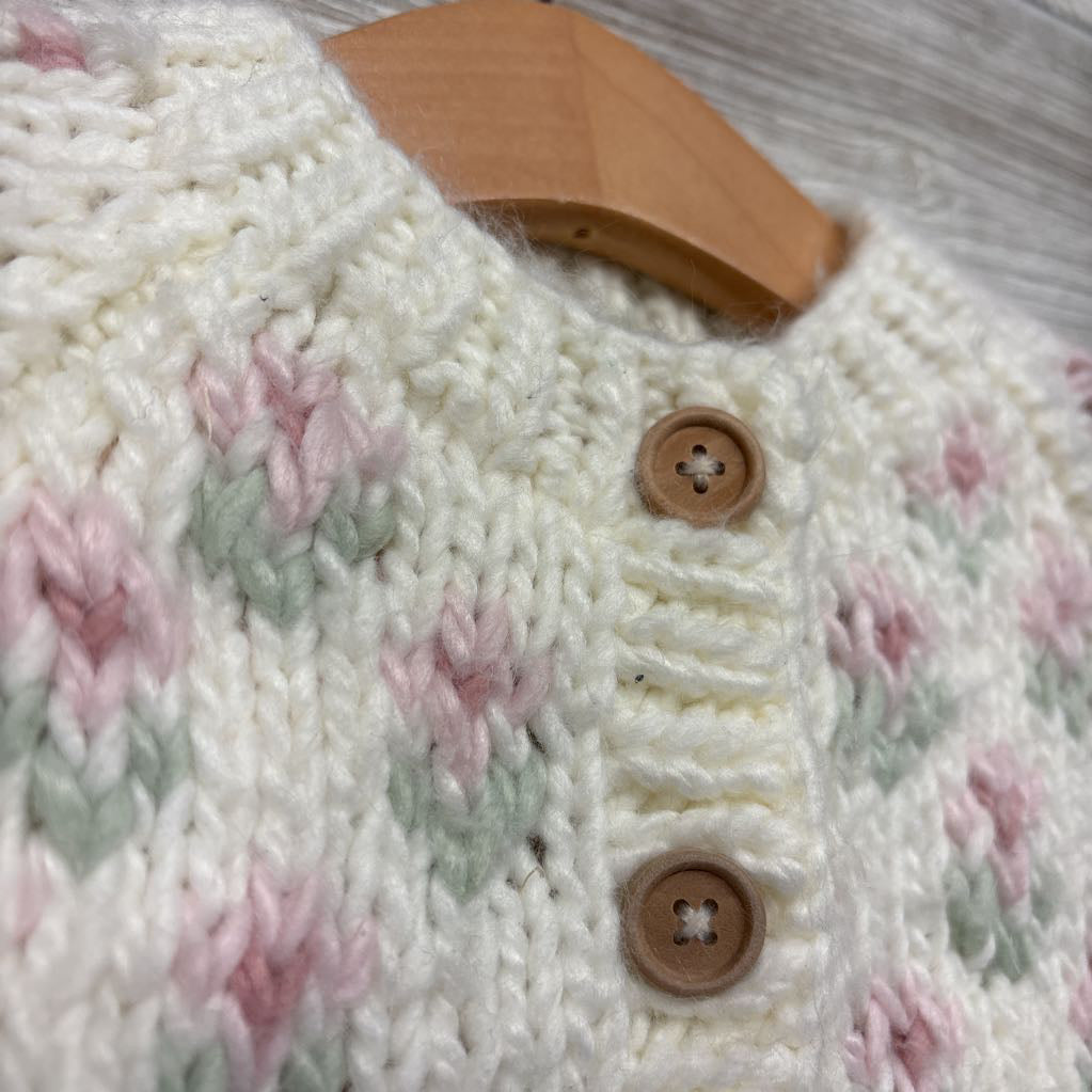 Chunky Knit Sweater Cardigan Flowers 0-6M