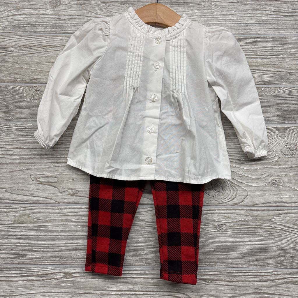 Button Up Pleated Shirt & Gingham Pants 12M