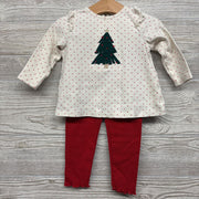 Shirt Christmas Tree & Dots & Ribbed Pants 18M