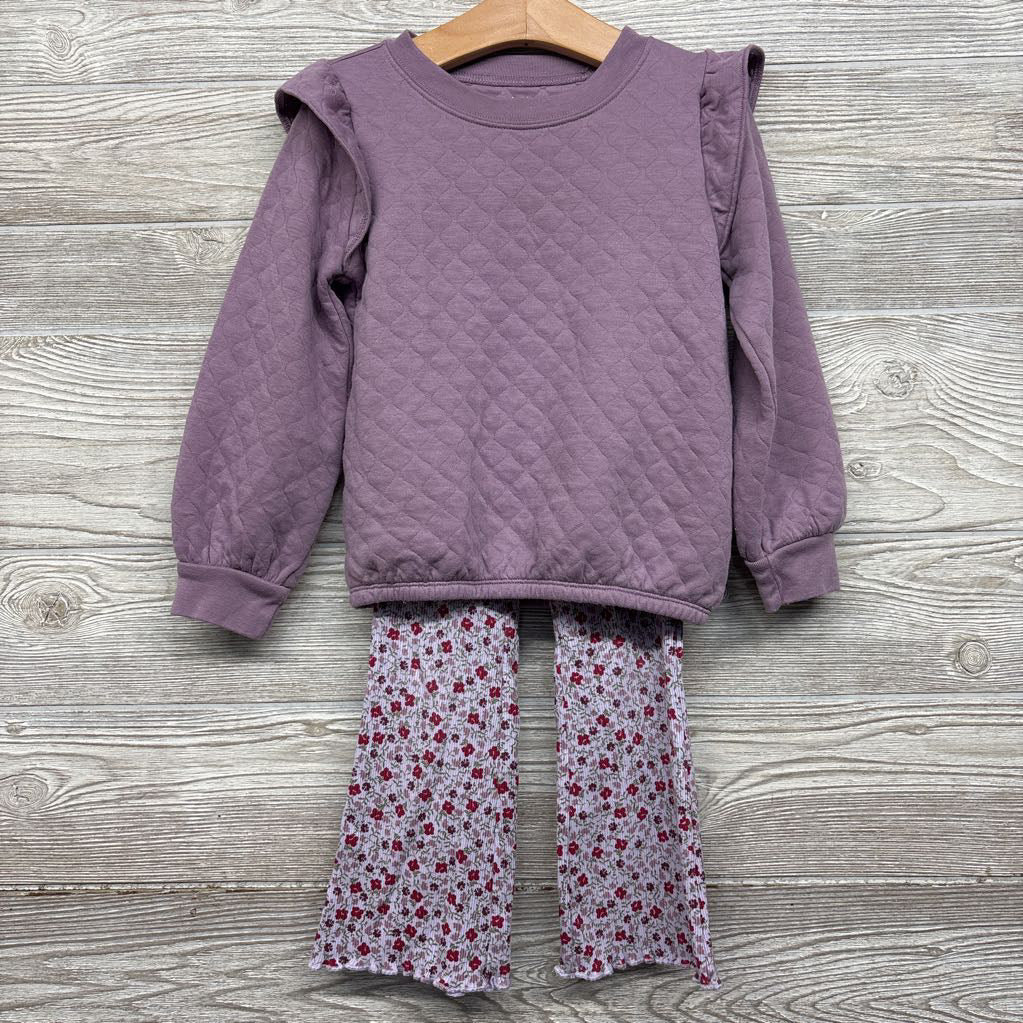 Quilted Crewneck & Ribbed Flare Pants Lettuce Trim 5T