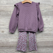 Quilted Crewneck & Ribbed Flare Pants Lettuce Trim 5T