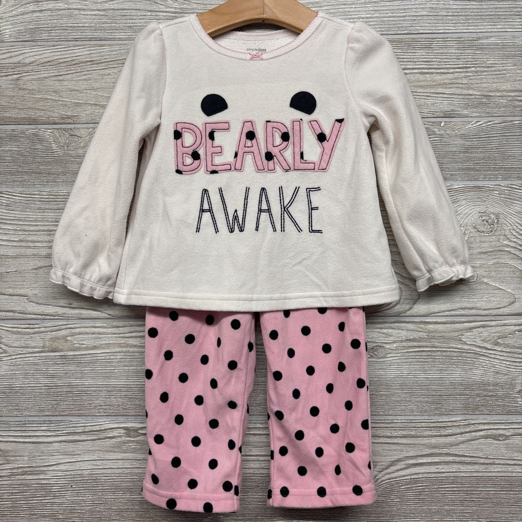 2 Pc LS Fleece PJs Bearly Awake Dots 2T