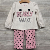 2 Pc LS Fleece PJs Bearly Awake Dots 2T