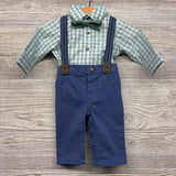LS Plaid Button Up Bodysuit, Bow Tie & Suspender Pants 3M