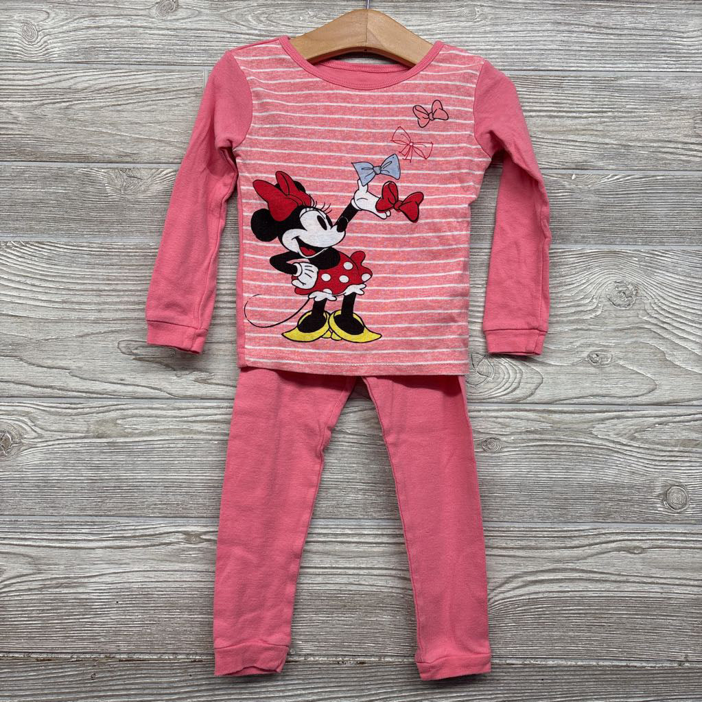 2 Pc LS PJs Stripes Minnie Mouse Bows 4T